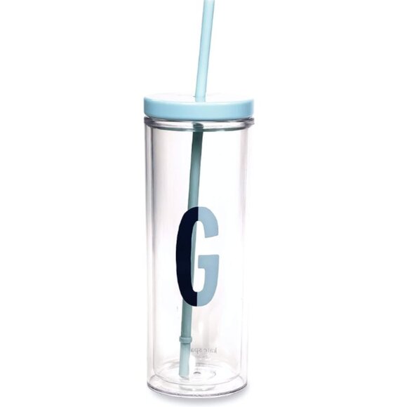 Kate spade Initial Thermal Tumbler cup With Straw, G blue nwt - Picture 1 of 4